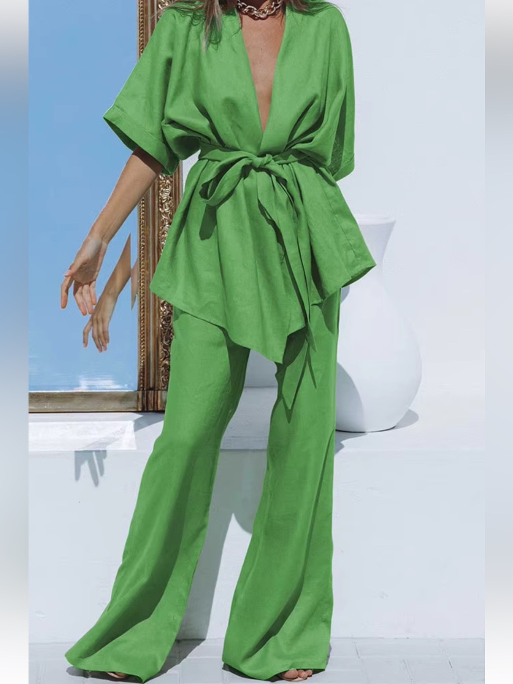 Commense oversized linen two piece set with  waist tie XS
